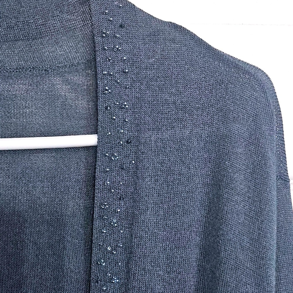 EILEEN FISHER Woman 1X‎ Blue Beaded Open Front Cardigan Sweater Italian Classic - Picture 4 of 6